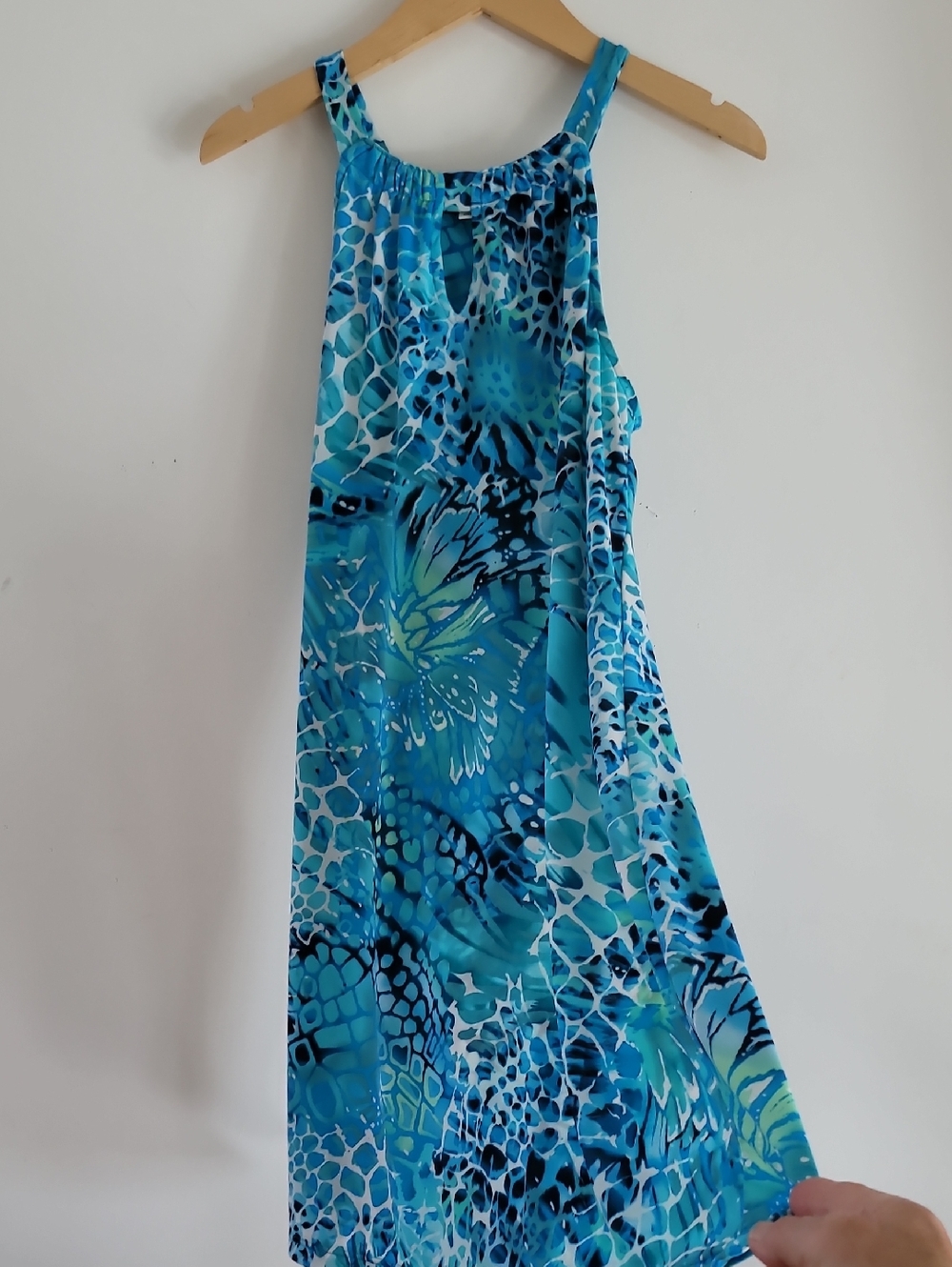 B-Skinz Teal & Aqua Printed Halter Kind Midi Dress, Size M